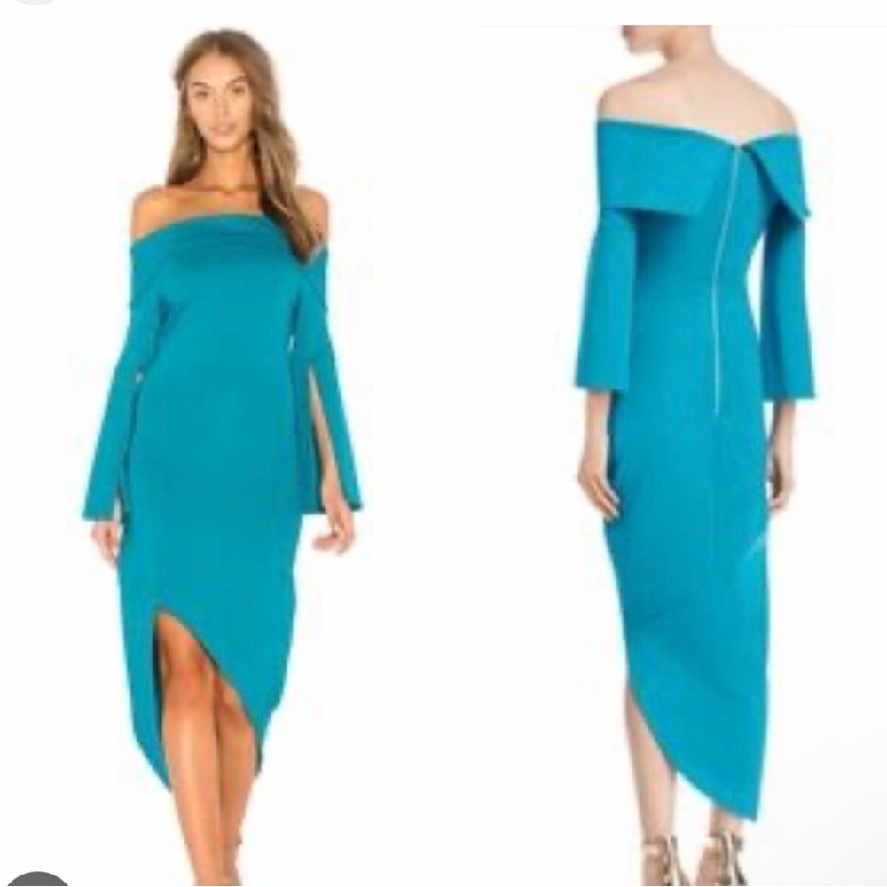 Elliatt Teal Off-Shoulder One-Sleeve Bodycon Dress